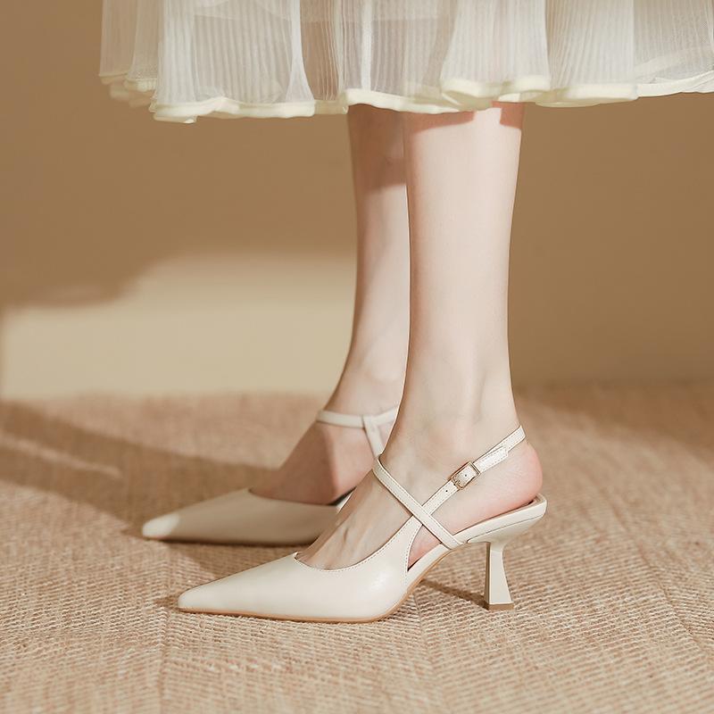 Summer Women Shoes Pointed Toe Thin Heel Women Sandals Genuine Leather Shoes for Women Slingback Elegant High Heels Party Shoes