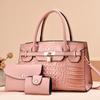Women's bag three-piece set, mother and child bag, classic handbag, crocodile pattern lock, shoulder bag.