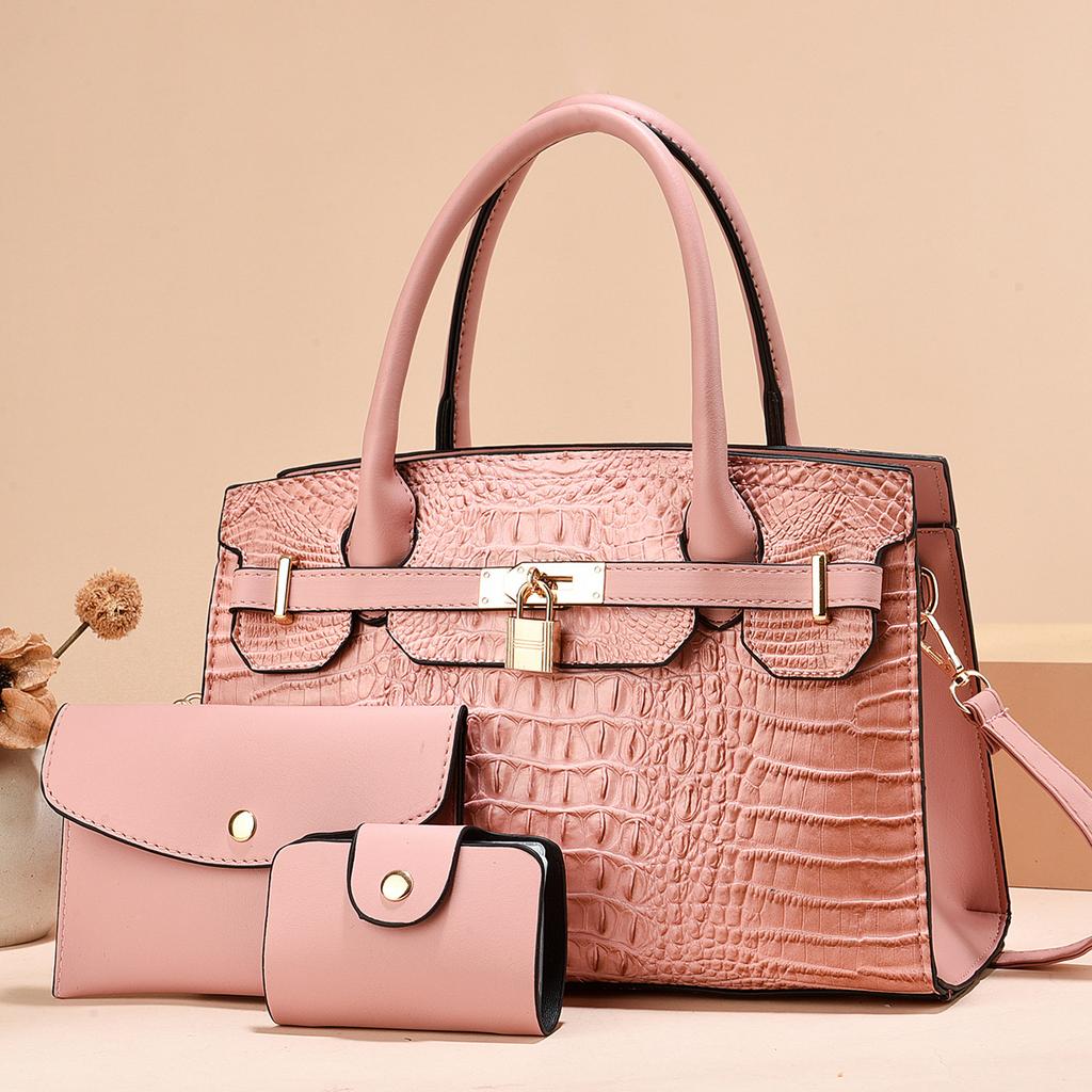 Women's bag three-piece set, mother and child bag, classic handbag, crocodile pattern lock, shoulder bag.