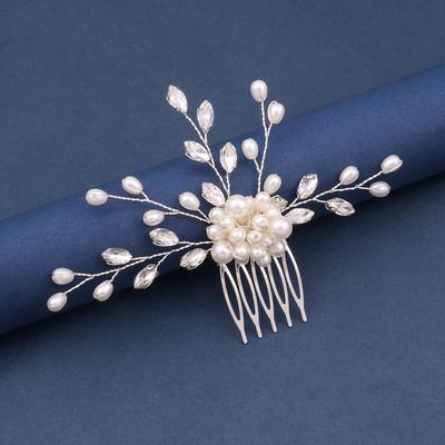 Handmade Pearl Rhinestone Insert Comb for Bridal Updo