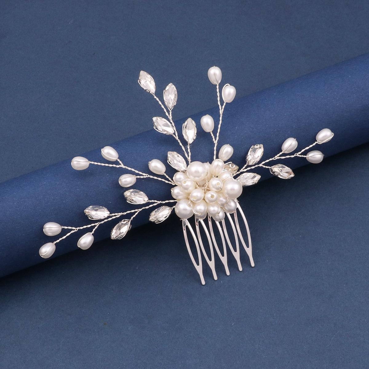 Handmade Pearl Rhinestone Insert Comb for Bridal Updo