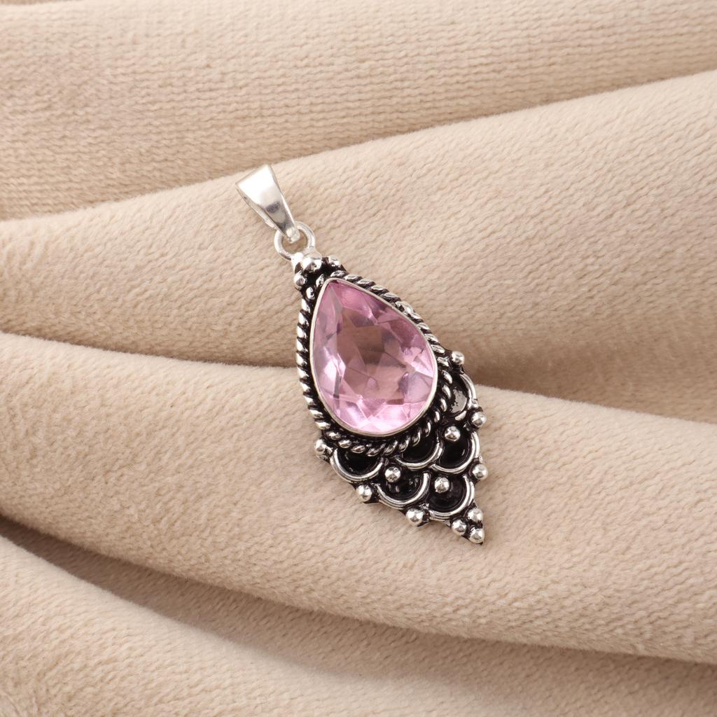 Morganite Gemstone 925 Sterling Silver Statement Pretty Pendant 1.5" For Anniversary Gift PP-70-16