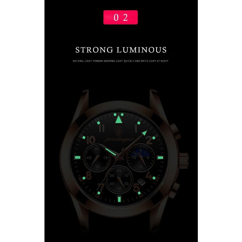 POEDAGAR Orologi da Uomo Moda Pelle Impermeabile Luminosi Top Brand Lusso Quarzo da Polso