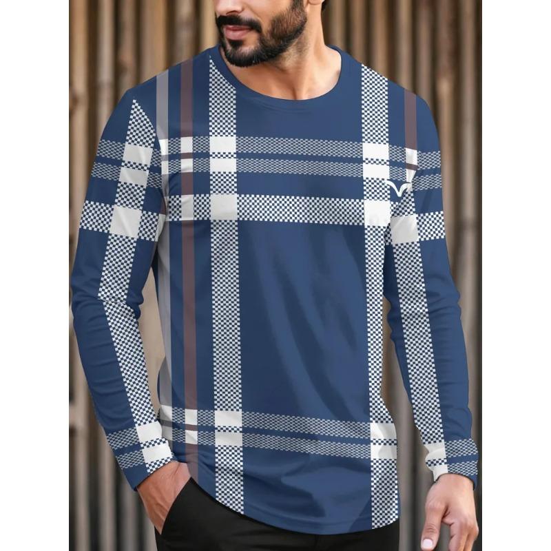 Men's 3D Printed Crew Neck Long Sleeve T-Shirt Fashion Versatile Trend Breathable Casual