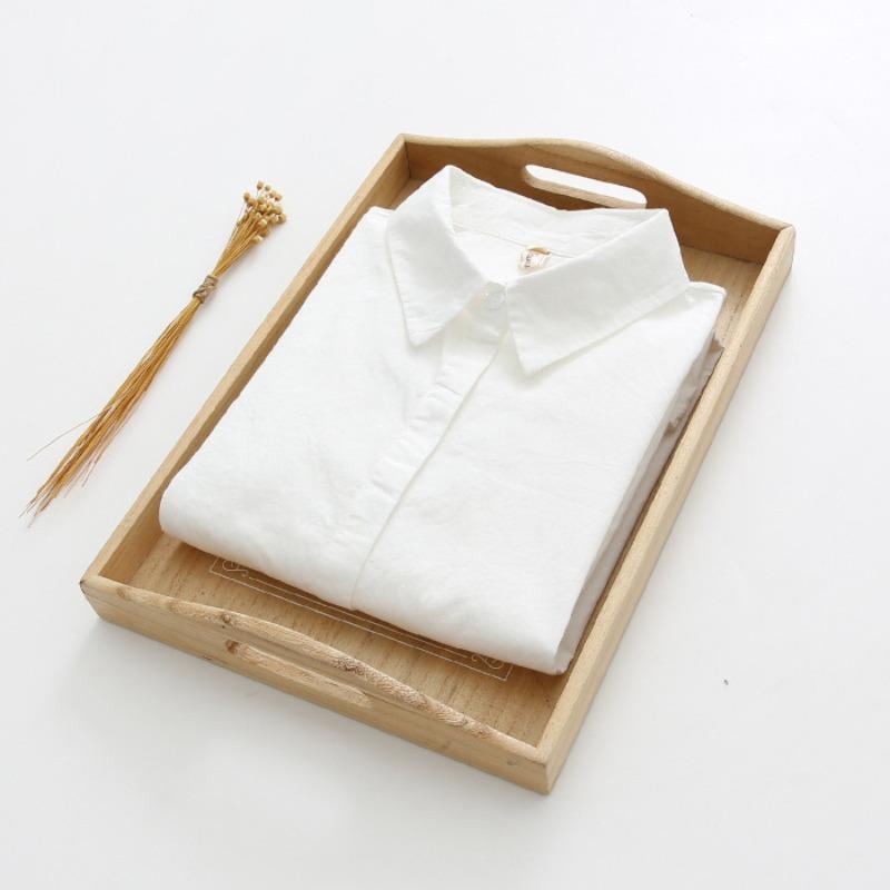 Spring Autumn White Shirts Women Turn Down Collar Embroidered Long Sleeve Casual Little Blue Flower