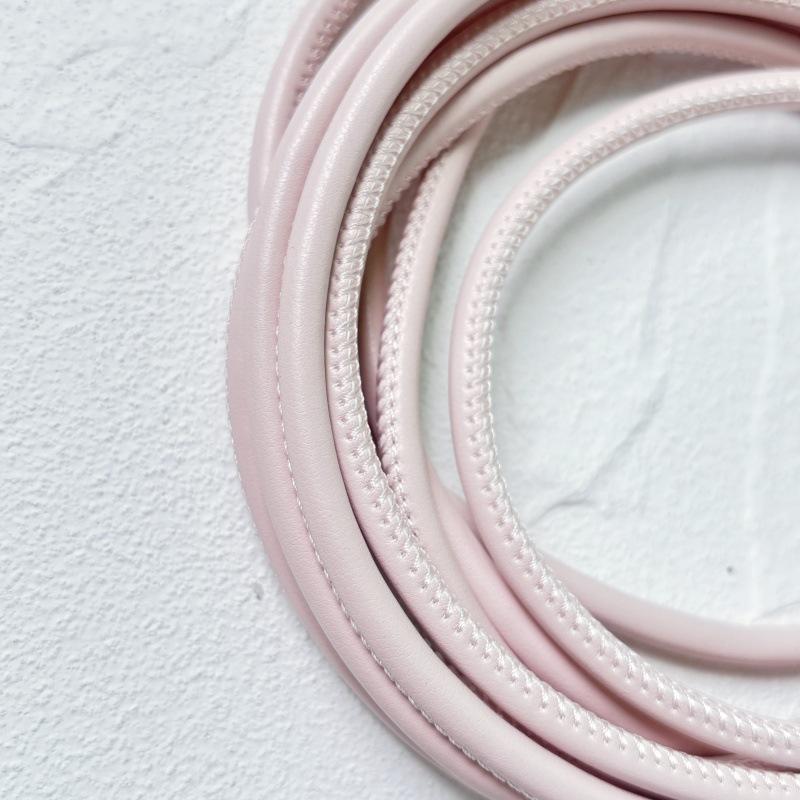 PU Leather Round Handle Strap with Lock Edge Stitching - DIY Traction Weaving Ornament E18