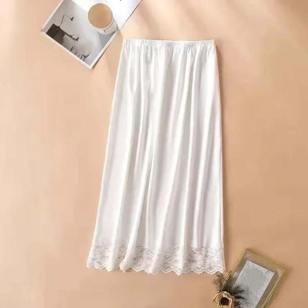 Netzblume Damen Spitze Langer Unterrock Einfarbige Hohe Taille Futter Unterrock Damen