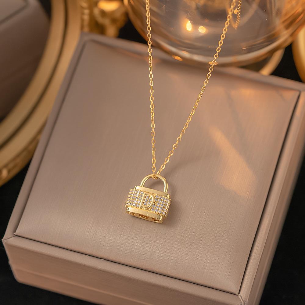 Chic Non-Fading Titanium Steel Necklace for Women with Unique Design and Sparkling Copper Pendant