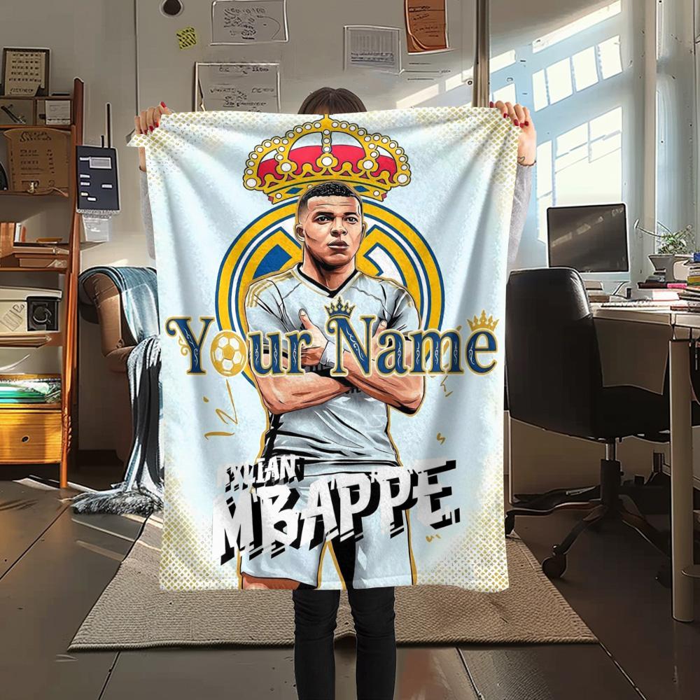 1PC Mbappe Legend Custom Name Patterned Flannel Blanket Suitable For All Seasons For Home Decor Warmth And Comfort Gifts Holiday Present