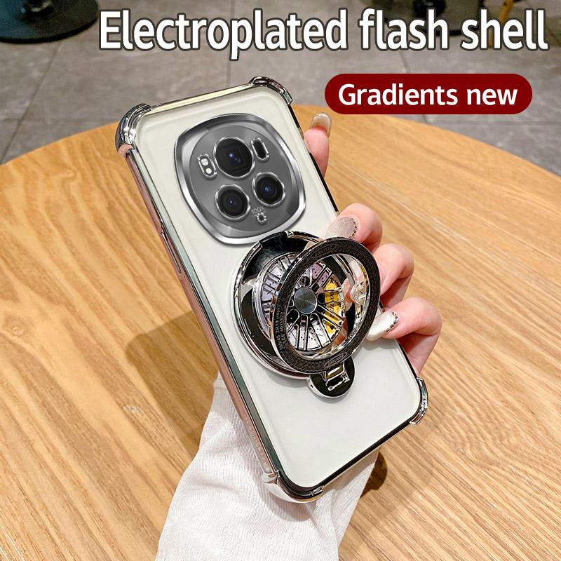 Glitter Shockproof Gradient Plating Gyro Phone Holder Case For Huawei Honor Magic 6 5 Pro Silicone Cover