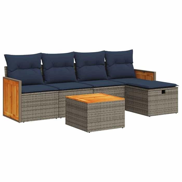 VidaXL Garden Lounge Set 6 Pcs with Grey Cushions Wicker 3326023