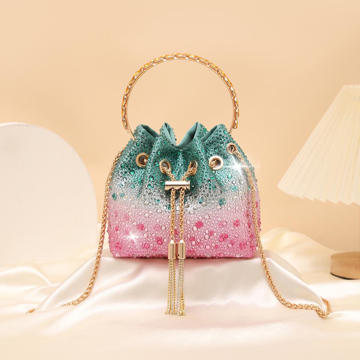 

Women s Gradient Shiny Rhinestone Bucket Bag - Handheld & Crossbody Large 17*11.5*16cm