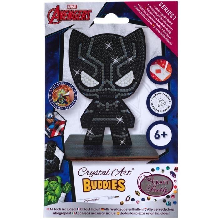 Kit DIY Crystal Art - Crystal Art - Figurine Black Panther - 11 cm - Blanc - Support en bois inclus