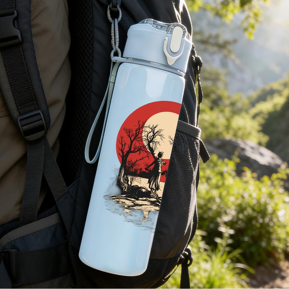 1PC Red Skull Circular Horror Grunge Print 750ml Portable Sports Water Bottle Leakproof Gym Outdoor Travel Drink Cup