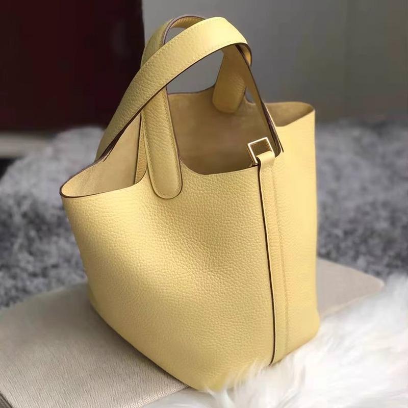 New Leather Women's Bag Vegetable Basket Bag TOGO First Layer Cowhide Casual Fashion Portable Bucket Bag Factory Wholesale