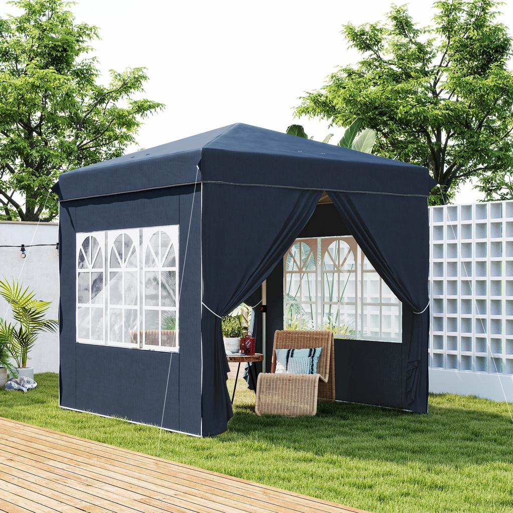2.5 X 2.5 M Pop-Up Gazebo with Side Walls and Carry Bag, UPF50+ Height-Adjustable Garden Tent, Dark Blue