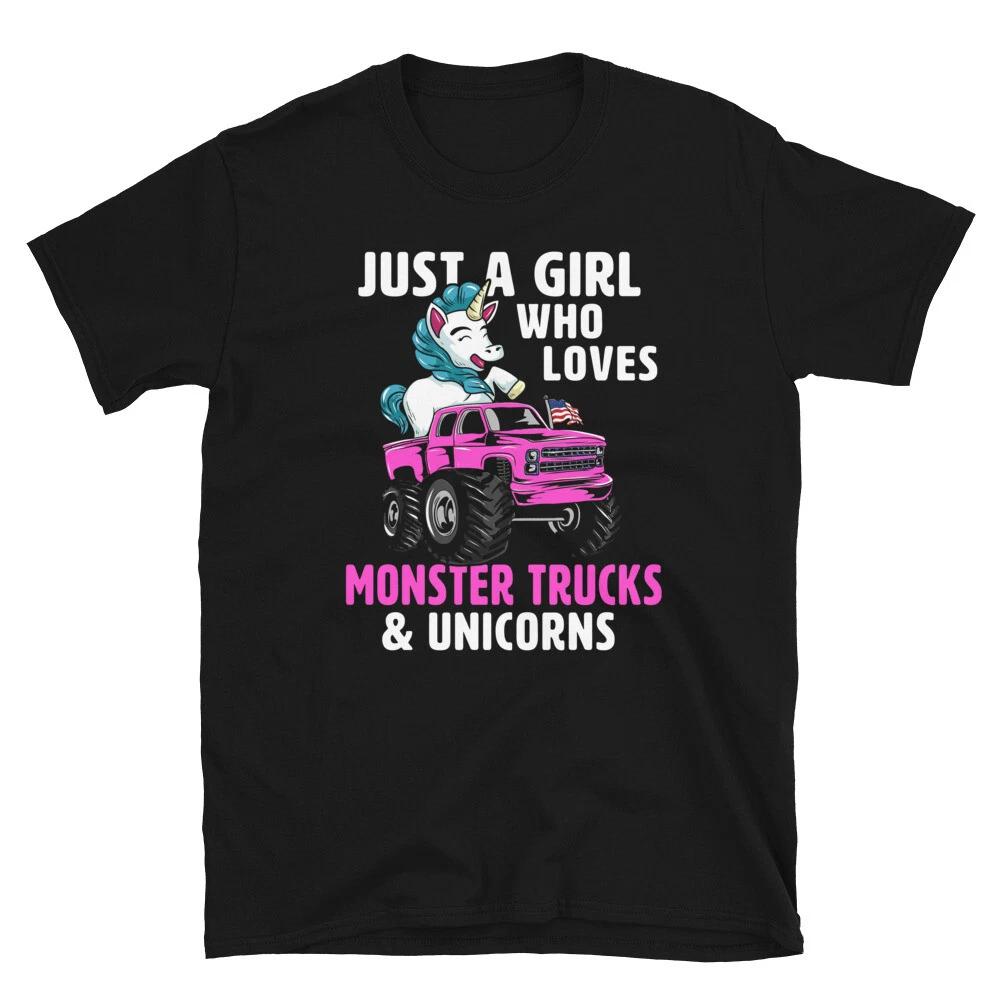 Just a Girl Who Loves Monster Trucks and Unicorns Gift Girls T-shirt 3XL