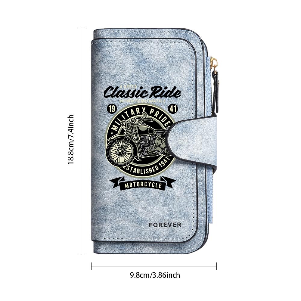 Classic Ride Motorcycle Pattern Long Wallet Multi Slot Fashion Portable Purse for Daily Use