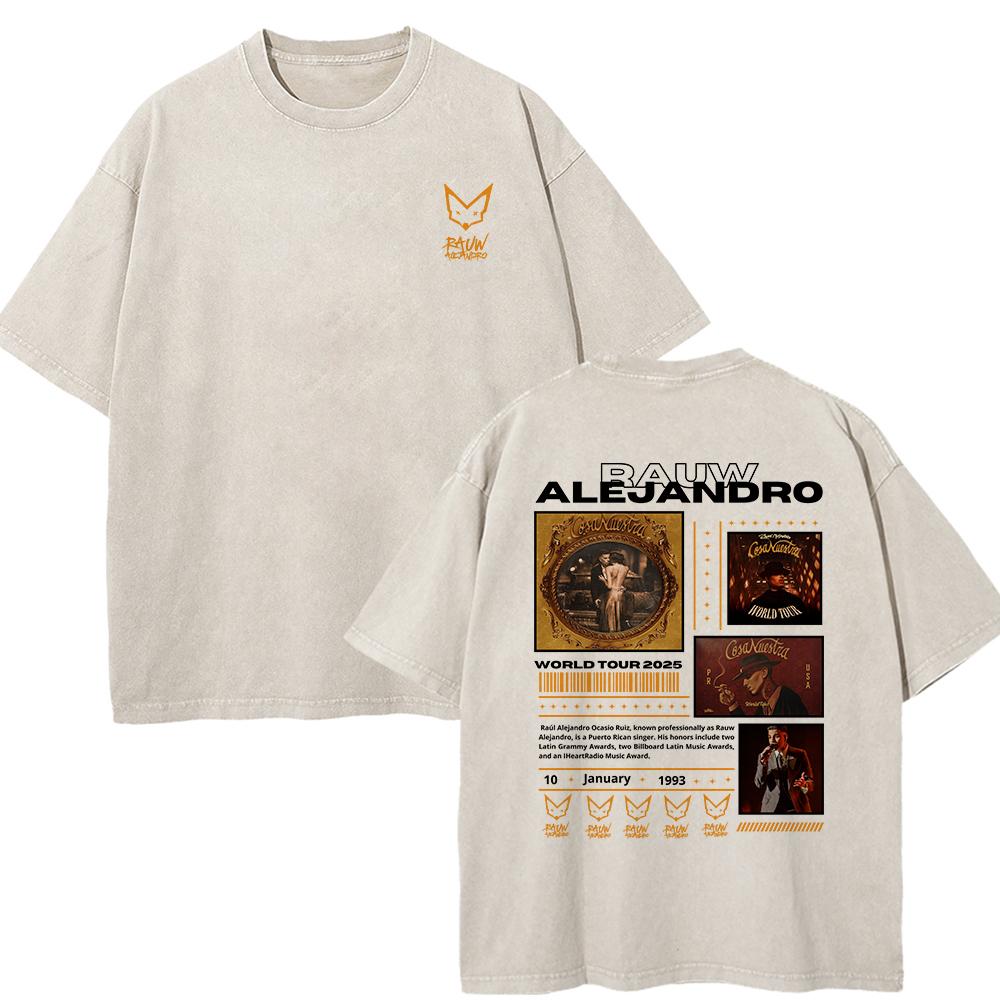 Cotton Tee Shirt Rauw Alejandro Coca Nuestra Tour 2025 TShirts Vintage Retro Men/women TShirt Oversize Mineral Wash Tops