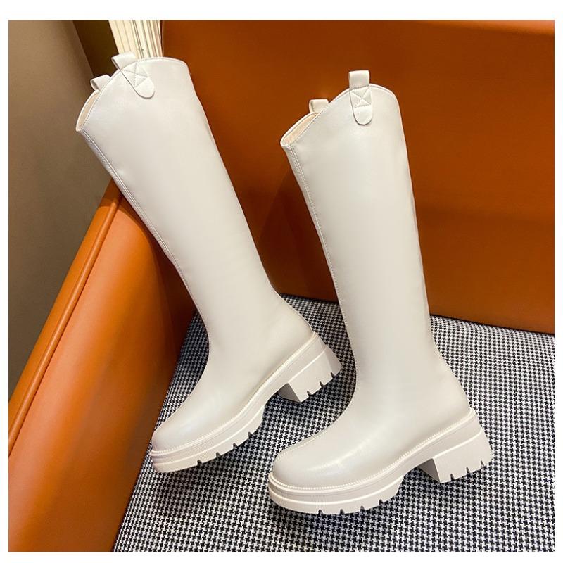 

Женские новые осенне-зимние ретро маленькие облегающие высокие сапоги-ботфорты на толстой подошве 40