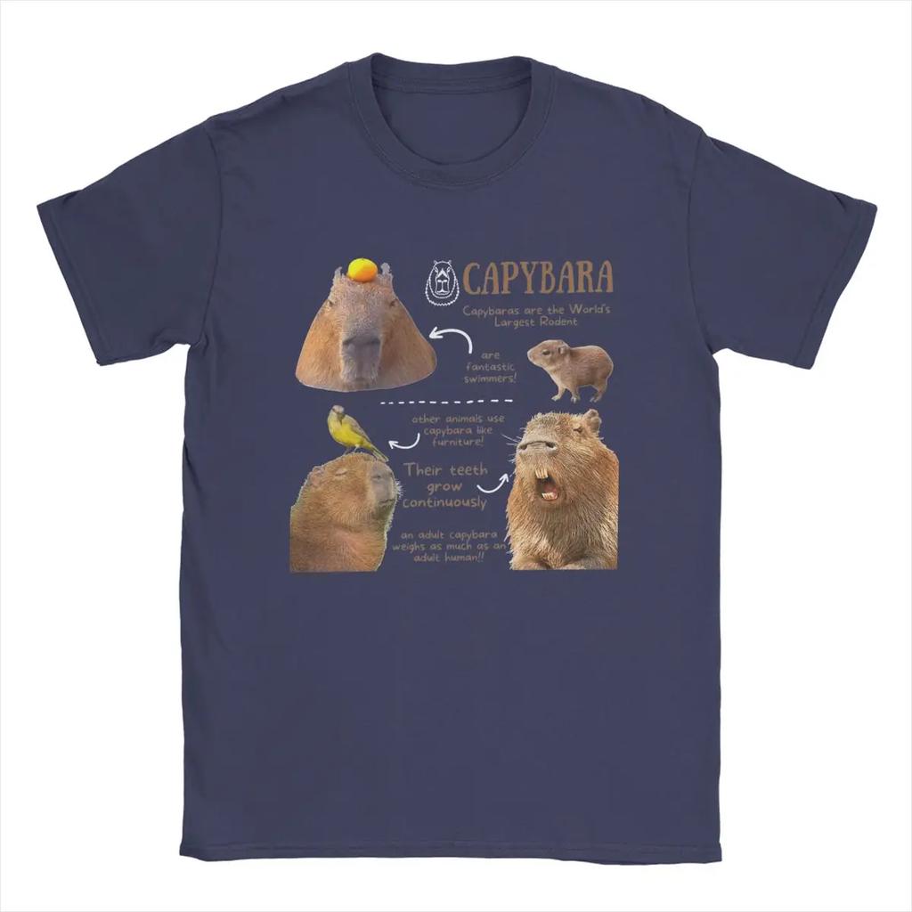 Capybara Fun Facts T-Shirts Men Vintage 100% Cotton Tees Crew Neck Short Sleeve T Shirts Gift Idea Clothing