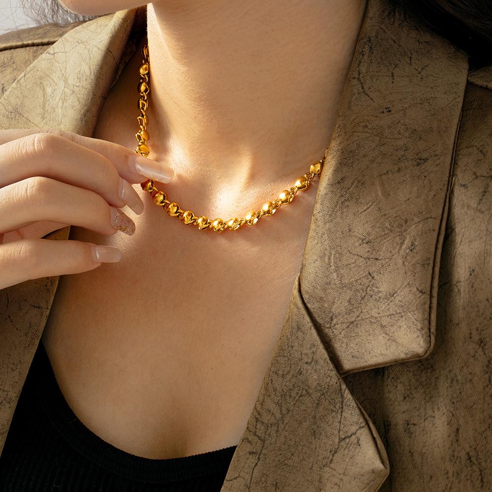 Exquisite Temperament Round Pendant Chain Necklace & Bracelet Jewelry Set In Copper
