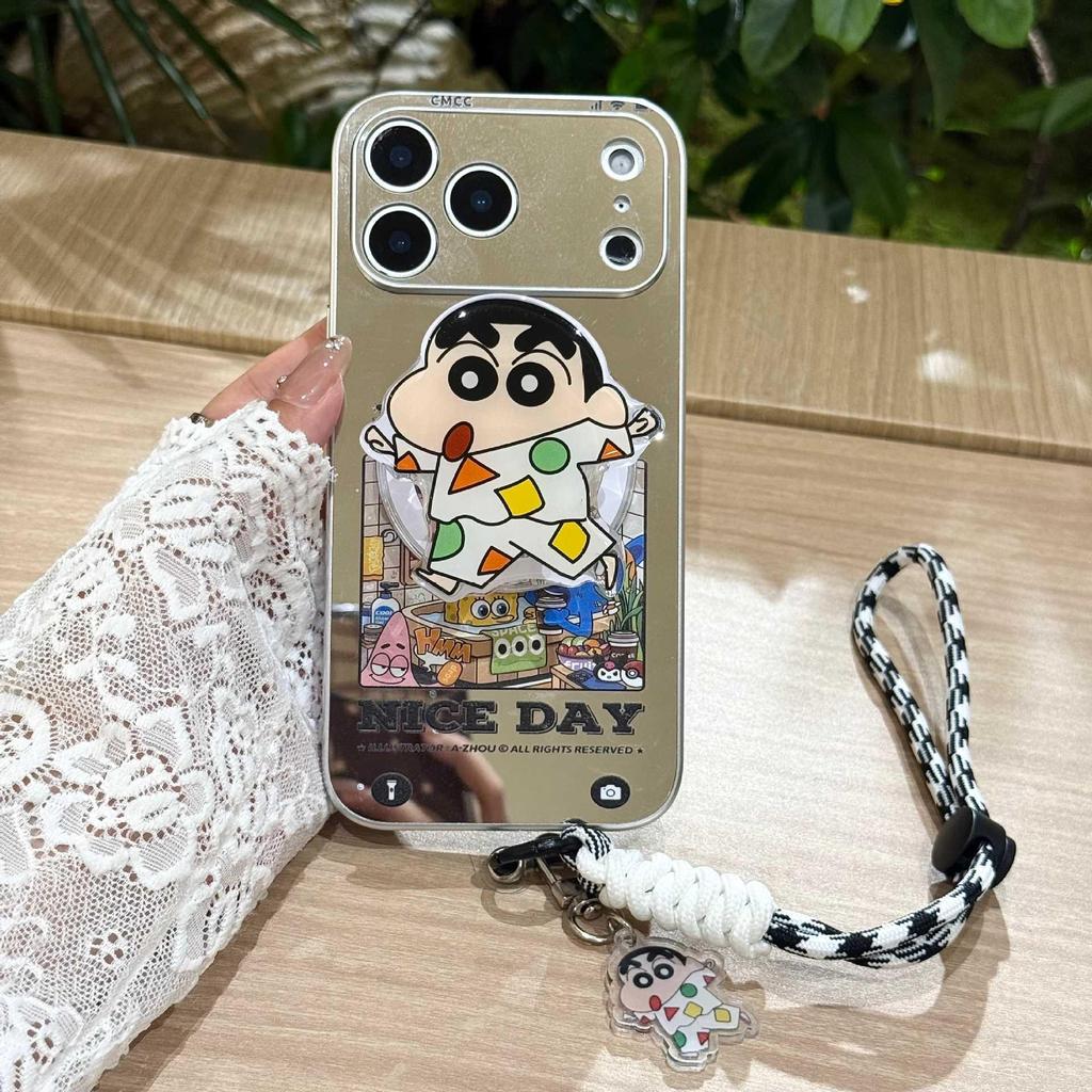 Shin-chan Mirror Phone Case for iPhone 17 Pro Max/16 Pro/15 with Silver Edge