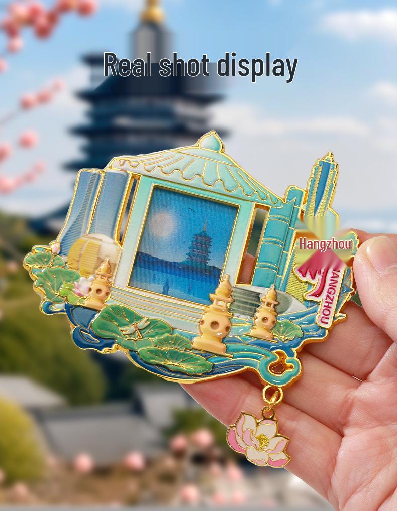 Hangzhou City Metal Refrigerator Magnet - Custom Cultural and Creative Design
