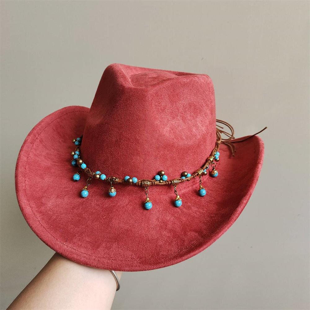 New Blue Suede Hat 7.5Cm Western Cowboy Women'S Fedora Hat Men'S Church Jazz Hat Fashion Travel Party Hat Denim Hat