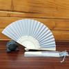 White Handheld Fans Cloth Fans Bamboo Folding Fans for Wedding Decoration, Church Wedding Gifts, Party Favors, DIY Decoration