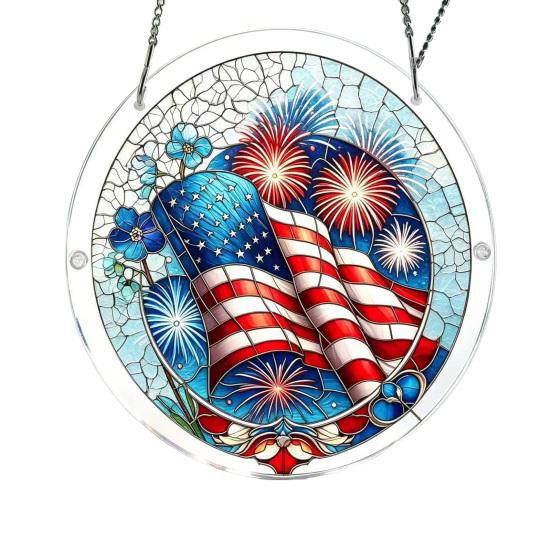 

4th of July Acrylic Puzzle Suncatcher, Patriotic Window Hanging Ornament, 250th Anniversary America Sun Catcher Jigsaw Puzzle Kit for Independence Day E
