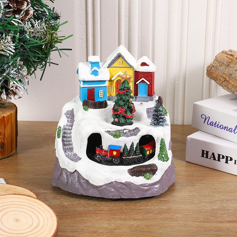 Christmas Light Show Concert Rotating Cabin Small House Music Box Figurine Decoration Gift Accessory