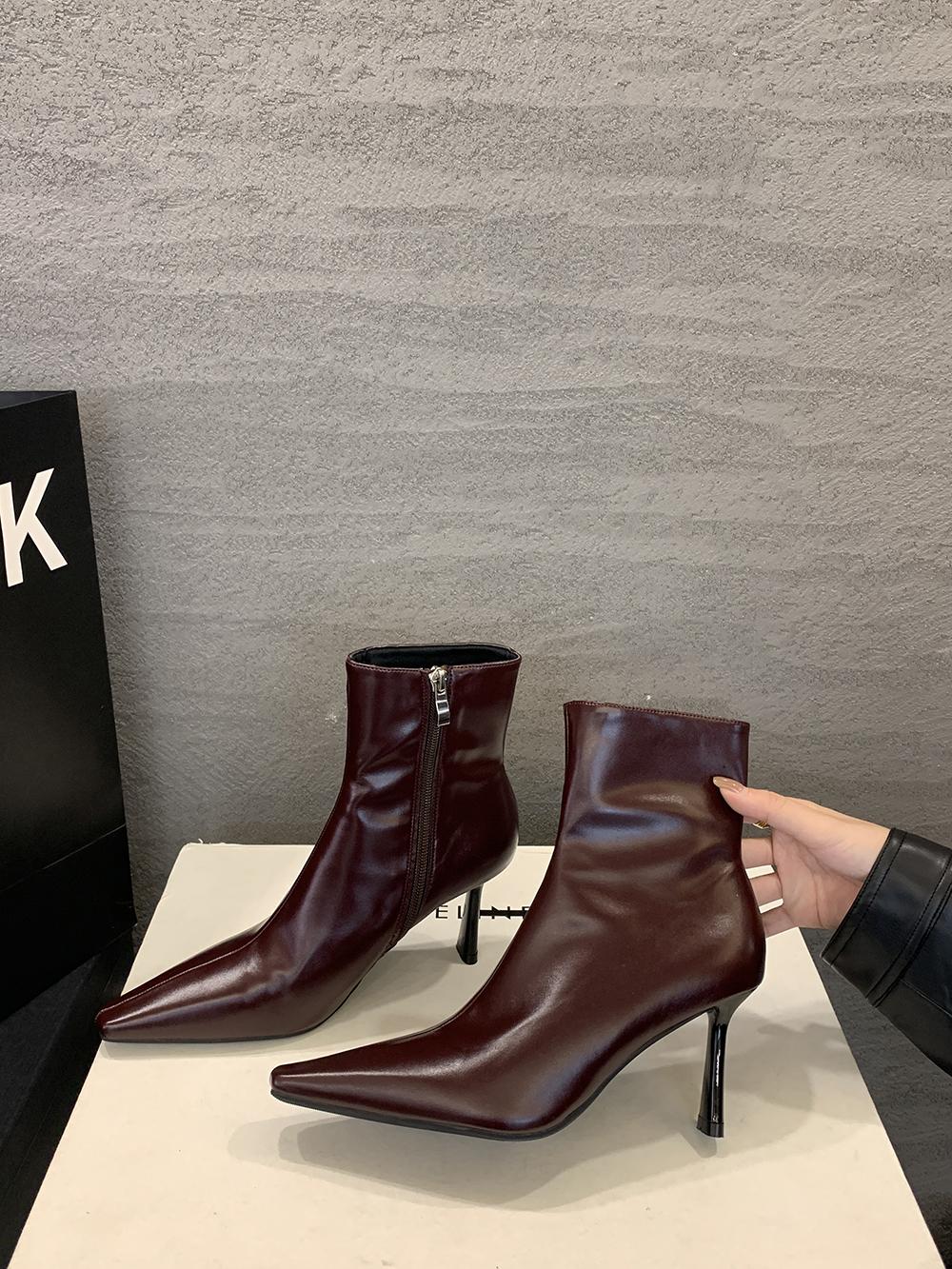 

Модные женские ботильоны с острым носком, черные, бежевые, красные, с боковой молнией, тонкие, высокие каблуки, челси, ботфорты 2024 года, новые поступления, туфли-лодочки для вечеринок, обувь 39 245 красный