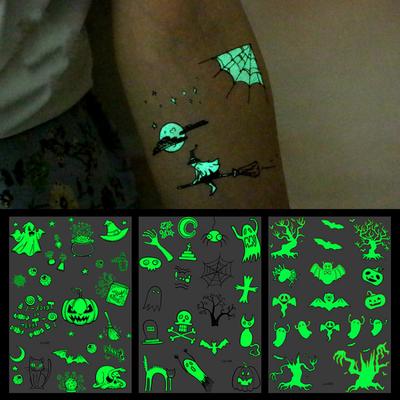 1PCS Halloween Luminous Tattoo Ghost Taty For Kids Fake Tattoo Witch Glowing In Dark Waterproof