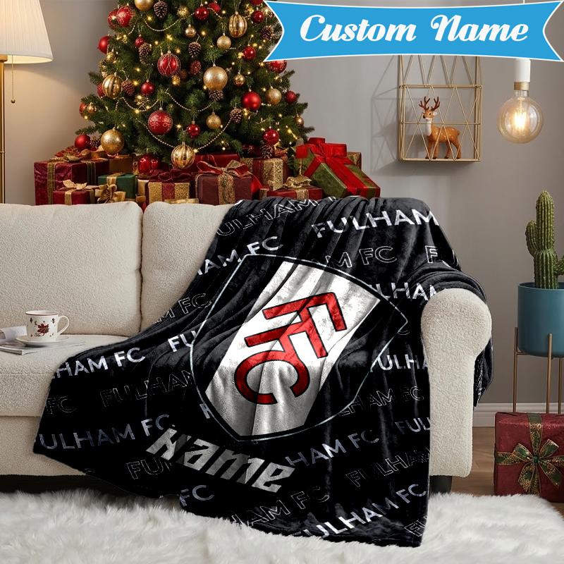 Custom Name Fulham FC Crest Blanket Lightweight Ideal Bedding Blanket Perfect for Travel, Camping, Living Rooms, Sofas, Christmas Gift