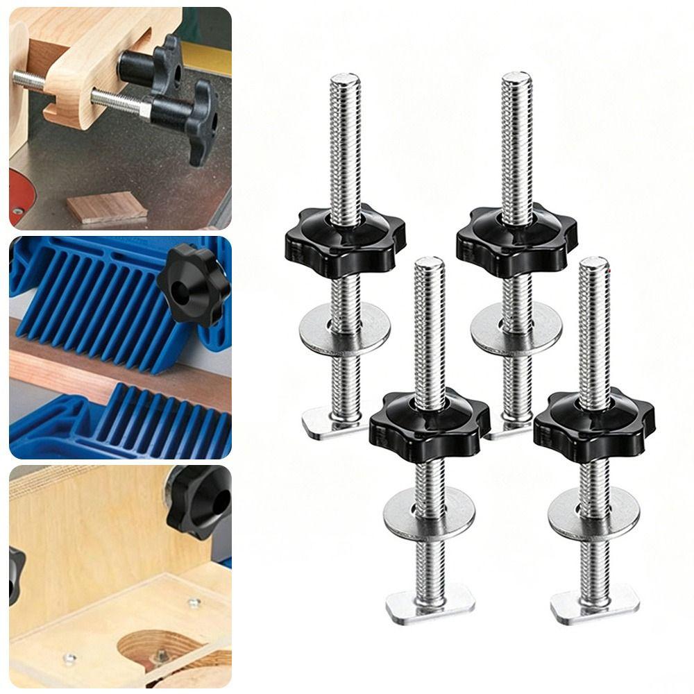 4pcs with Gasket T-Slot Bolts Galvanized Star Knobs Professional T Track Bolts T Track Accessories