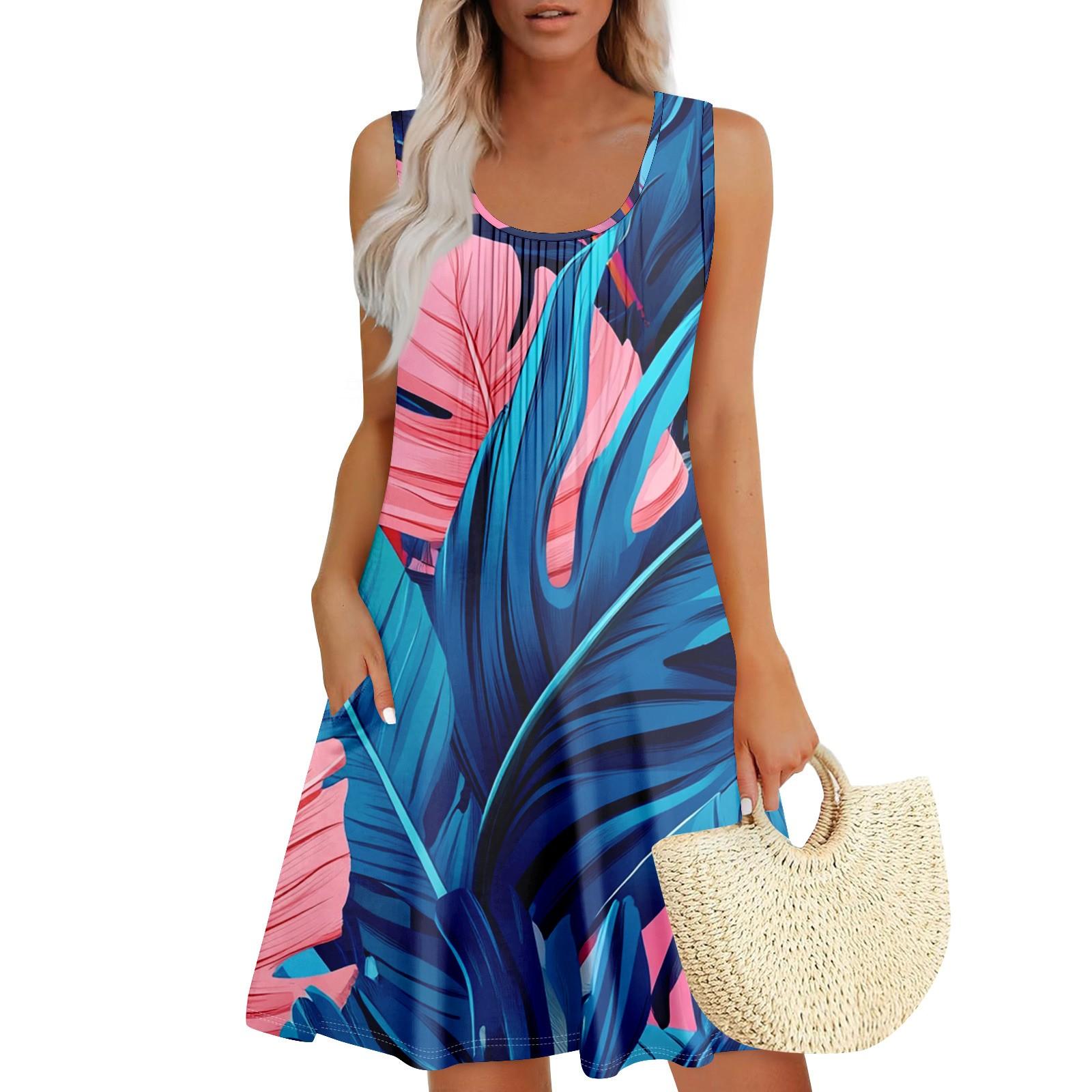 

Женский повседневный сарафан с карманами, летнее пляжное платье в стиле бохо, праздничные платья для женщин, платья-майки XXXL