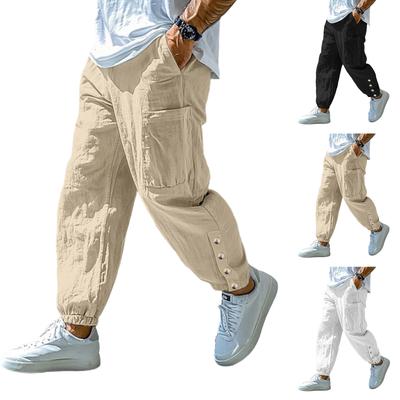 Men's Cotton And Linen Solid Color Casual Trousers Long Pants