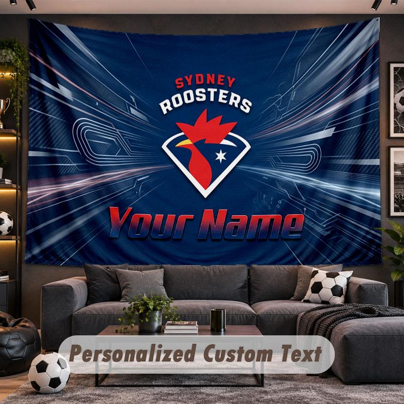 Wall Hanging Tapestry Custom NameSydney Roosters Pattern Personalized Printed Fabric Wall Decor