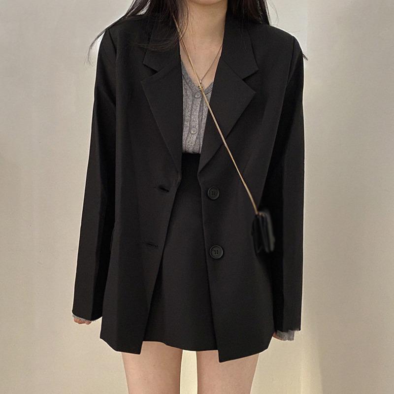 

Пиджаки для женщин, черные, формальные, деловые, элегантные, прямые, популярные, офисные, женские, в английском стиле, ретро, однотонные, с длинным рукавом L