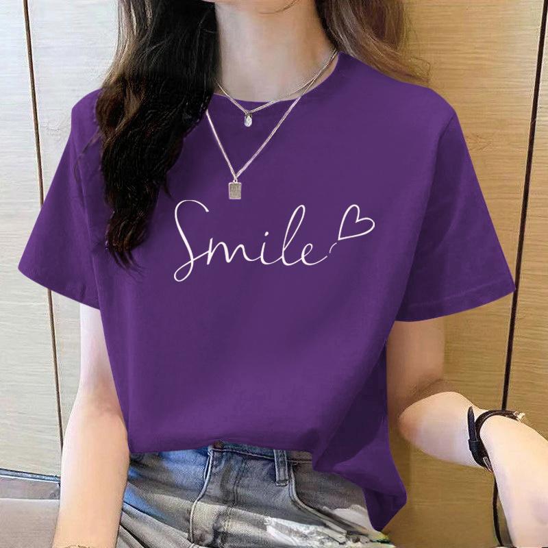 

2025Лето Свободная женская футболка Высокое качество Круглый вырез Однотонная Короткий рукав Женская деловая одежда Футболка с коротким рукавом CCXX179 XXXL фиолетовый