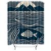 Modern Artistic Blue and White Fish and Mountain Pattern Waterproof Shower Curtain for Stylish Bathroom Decor, Easy Instal