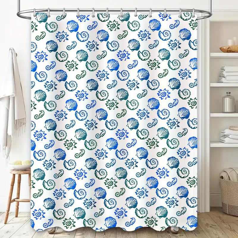 Vibrant Blue and Green Shell Pattern Shower Curtain for Bath Decor Waterproof Fabric with Hooks Included