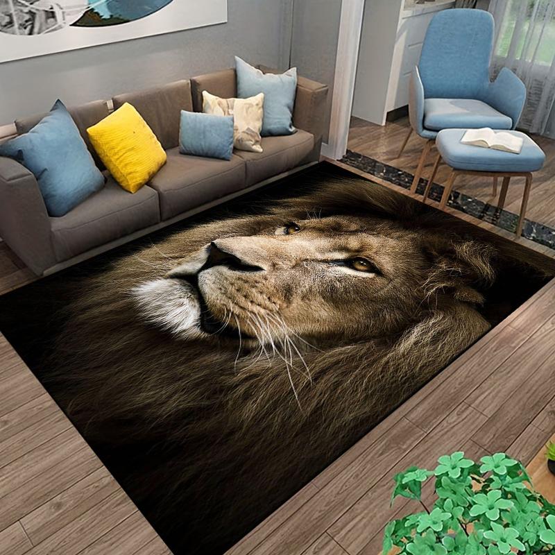 Realistic Lion Head Portrait with Majestic Mane Print Rug Design Brown Yellow Style Suitable for Use As an Anti-slip    for    Room and Bedroom Sofas