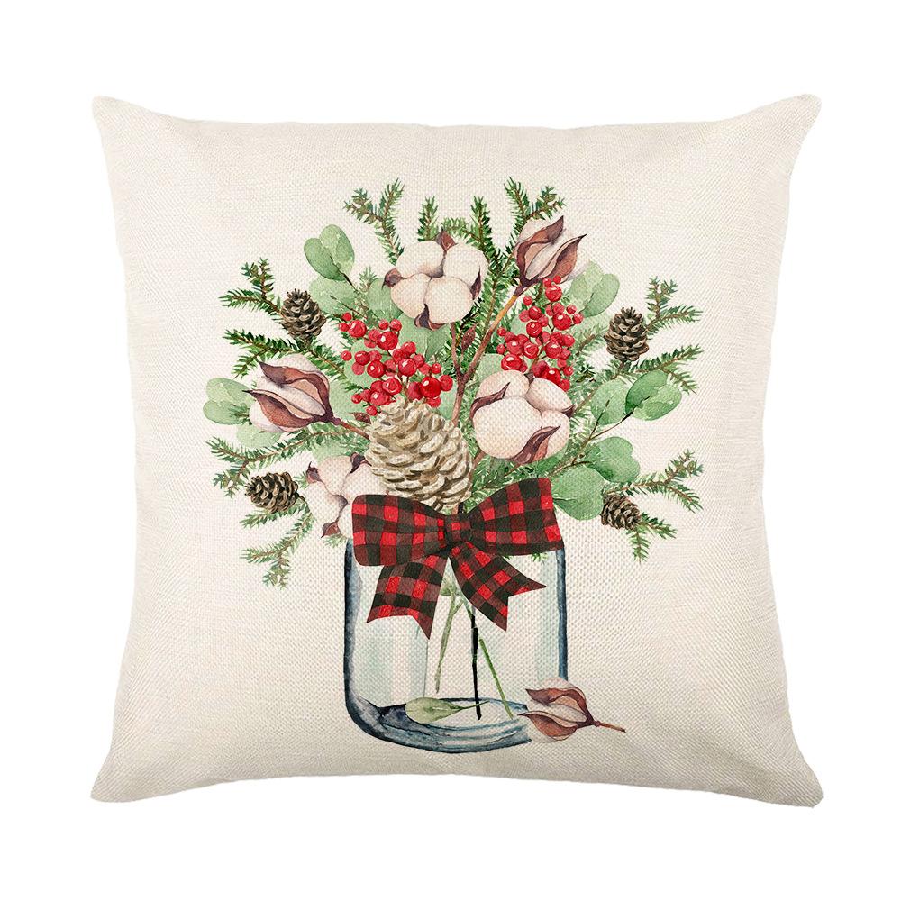 Christmas Plant Flower Pillow Cover Polyester Home Letter Print Sofa Cushion Cover Pillow