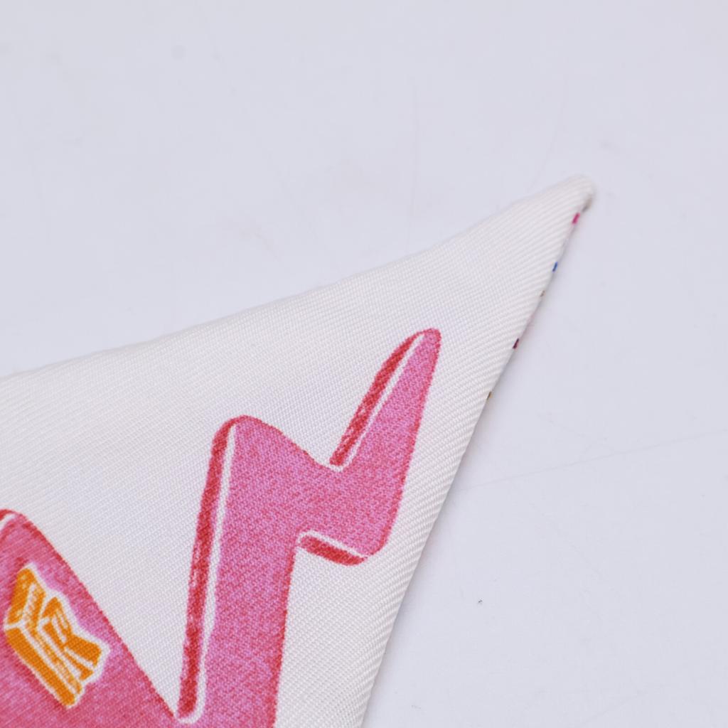Hermes Twilly Chevaloscope Embroidery Scarf whiteUsed