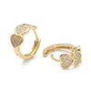 5Pair Brass Micro Pave Clear Cubic Zirconia Huggie Hoop Earrings Ring with Heart Real 18K Gold Plated 13x14x2.5~7.5mm Pin: 1mm DIY