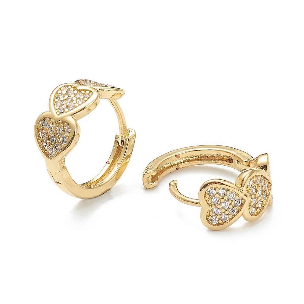 5Pair Brass Micro Pave Clear Cubic Zirconia Huggie Hoop Earrings Ring with Heart Real 18K Gold Plated 13x14x2.5~7.5mm Pin: 1mm DIY