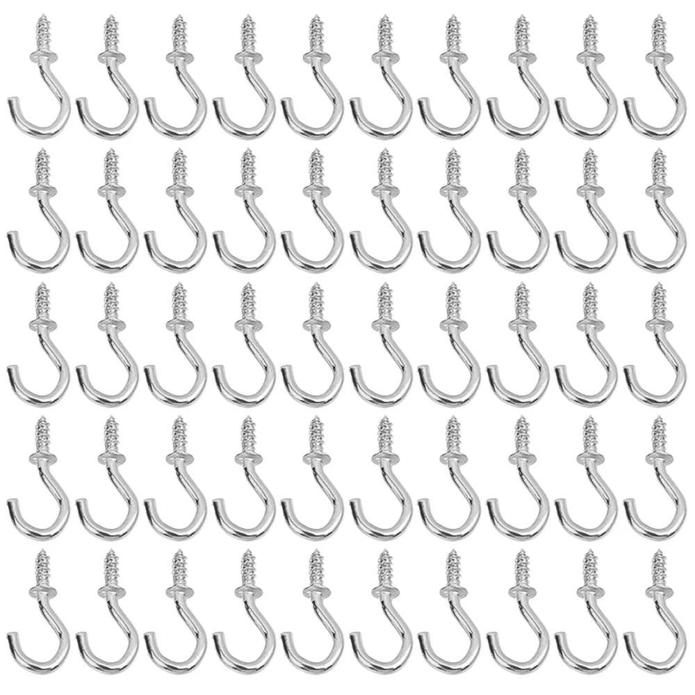 

Mini Screw-in Hook Extend Ceiling Self-Tapping Screw Hooks Iron Hanger for Outdoor String Lights Hanging Plant Mug Cup Decor 50PCS срібний