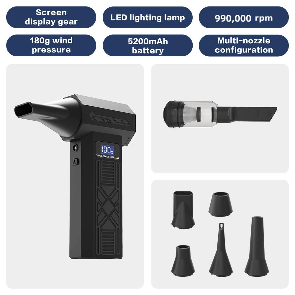 P80 Turbo Fan 990000RPM Turbo Jet Fan Electric Air Duster Portable Cleaning Blower Tool Type-C Charging 4 Gears Speed Adjustable